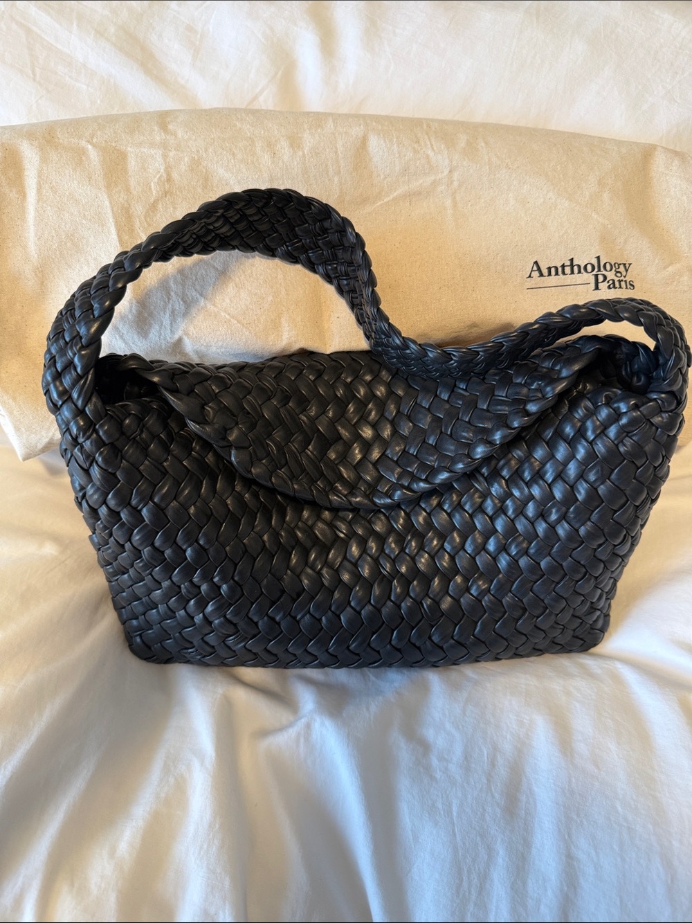 Anthology Paris Black Woven Leather Shoulder Bag